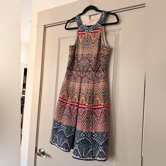 London Times Multicolor Geometric Sleeveless Dress - Navy, Pink, Cream, Mustard - Picture 1 of 3